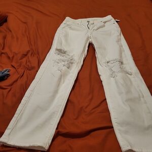 American Eagle Outfitters Women's Cream Distressed Skinny Jeans